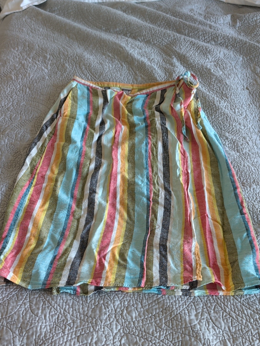 a new day Striped Wrap Midi Skirt in Aqua, Coral, Yellow, Green, Black
